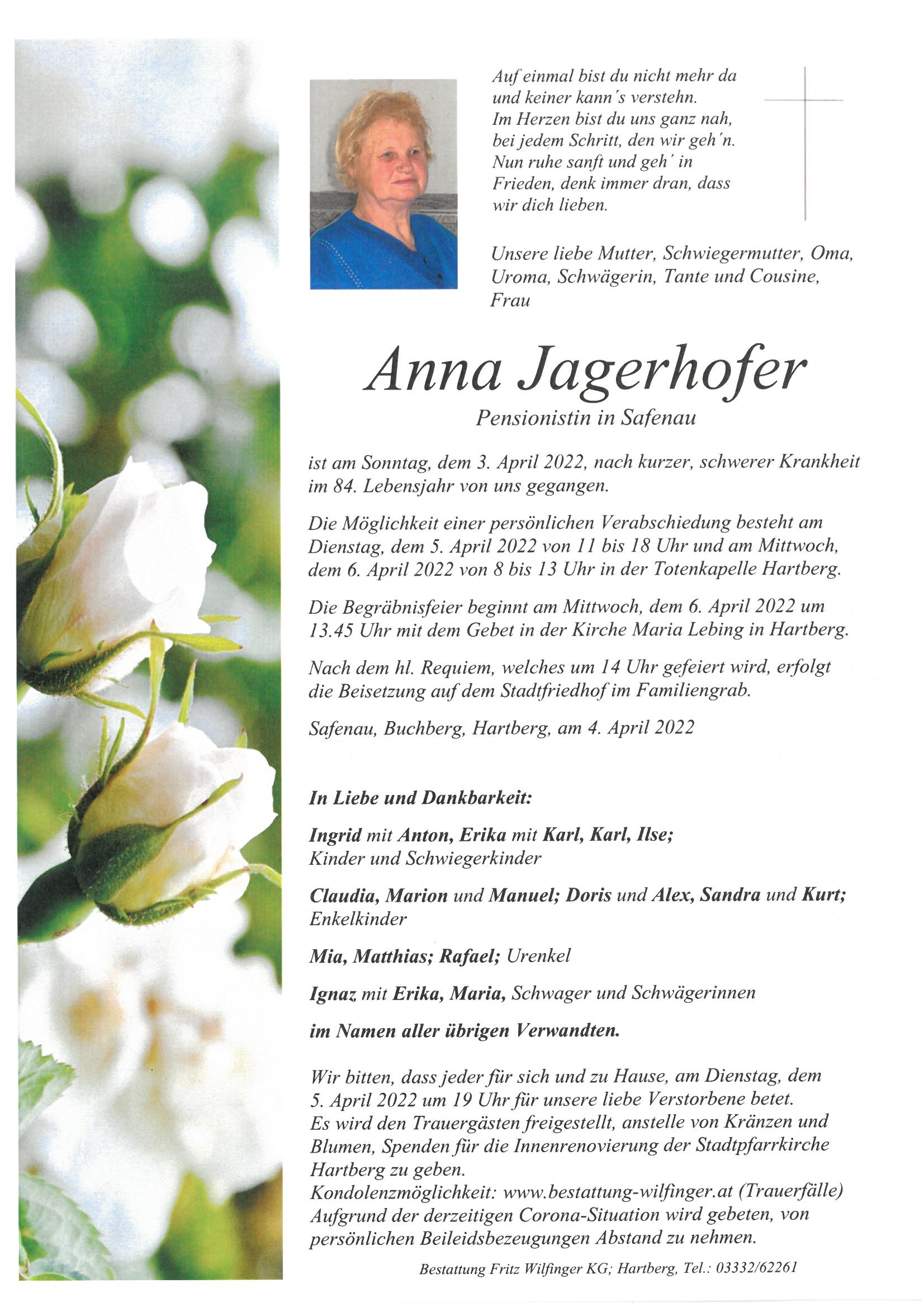 Anna Jagerhofer, Safenau