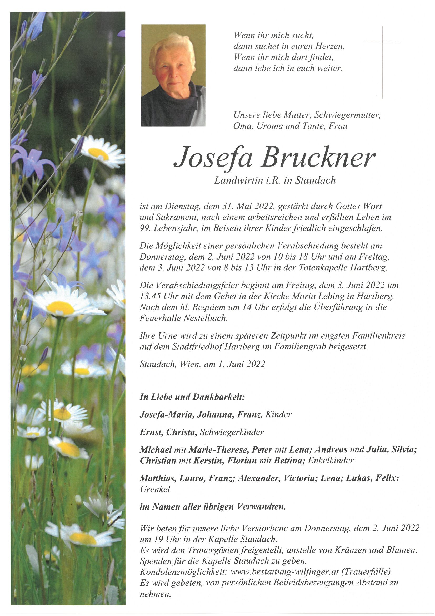 Josefa Bruckner, Staudach