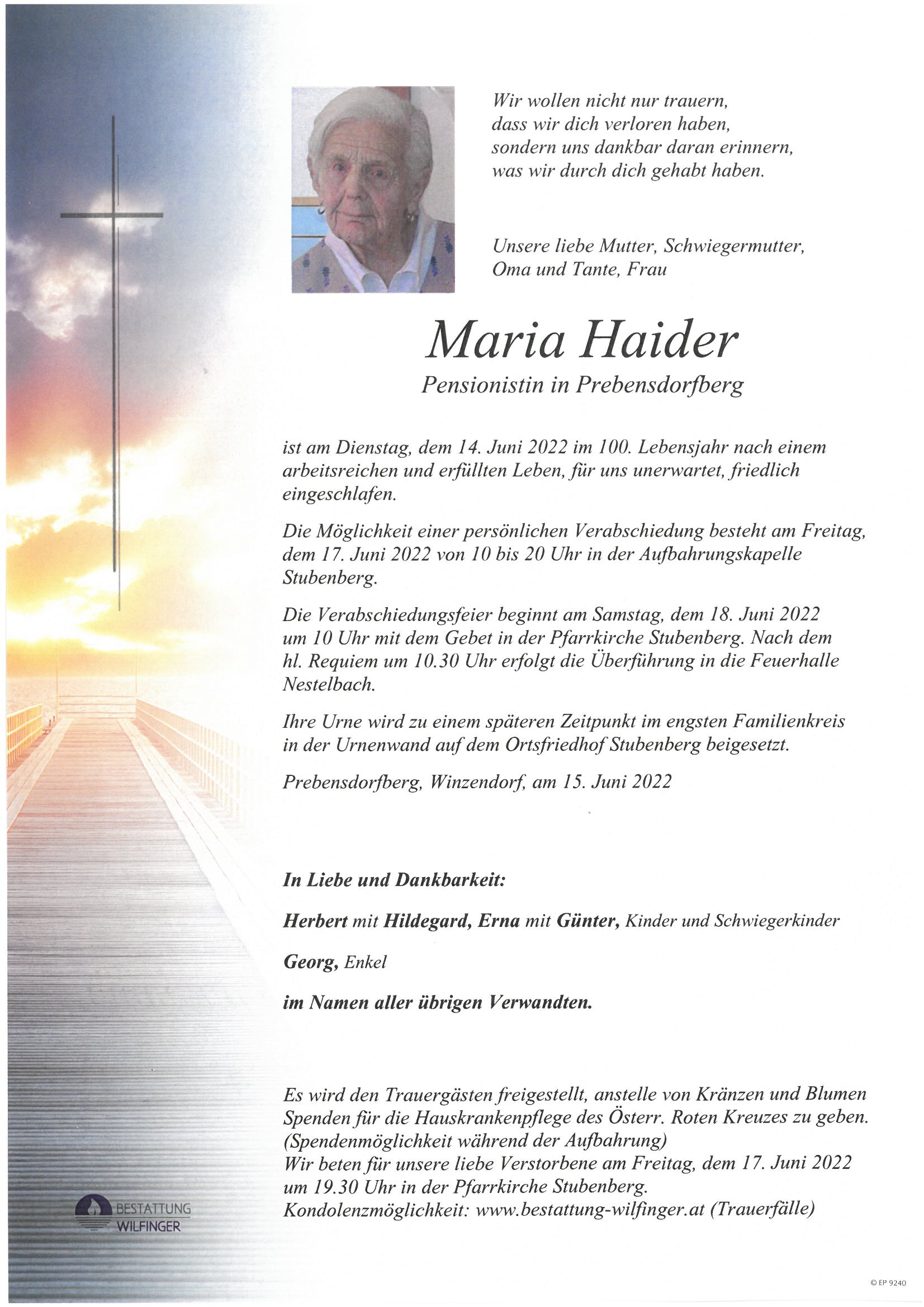 Maria Haider, Prebensdorfberg