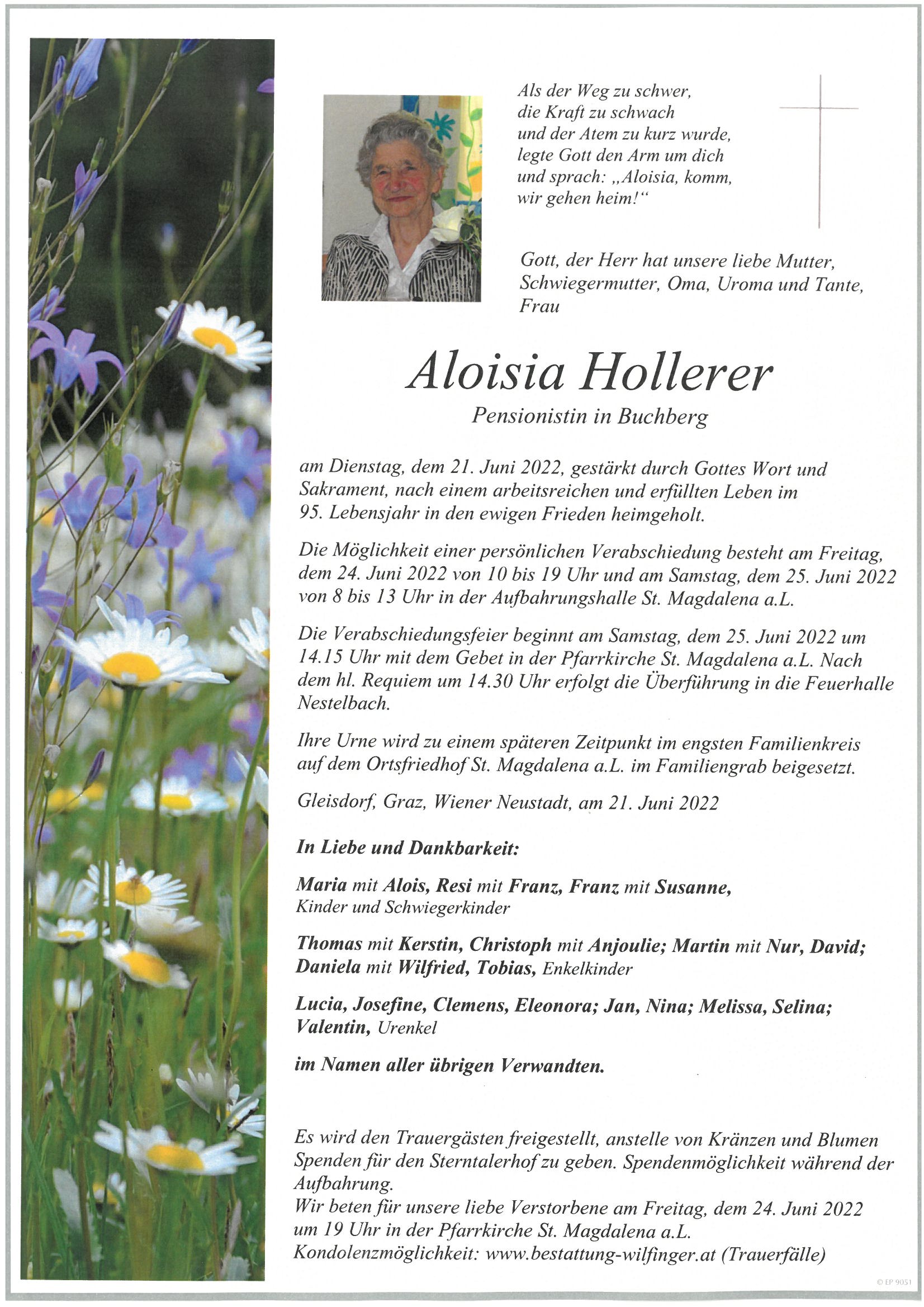 Aloisia Hollerer, Buchberg