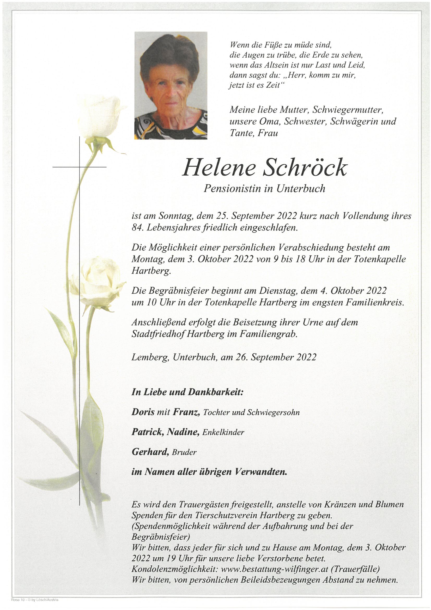 Helene Schröck, Unterbuch
