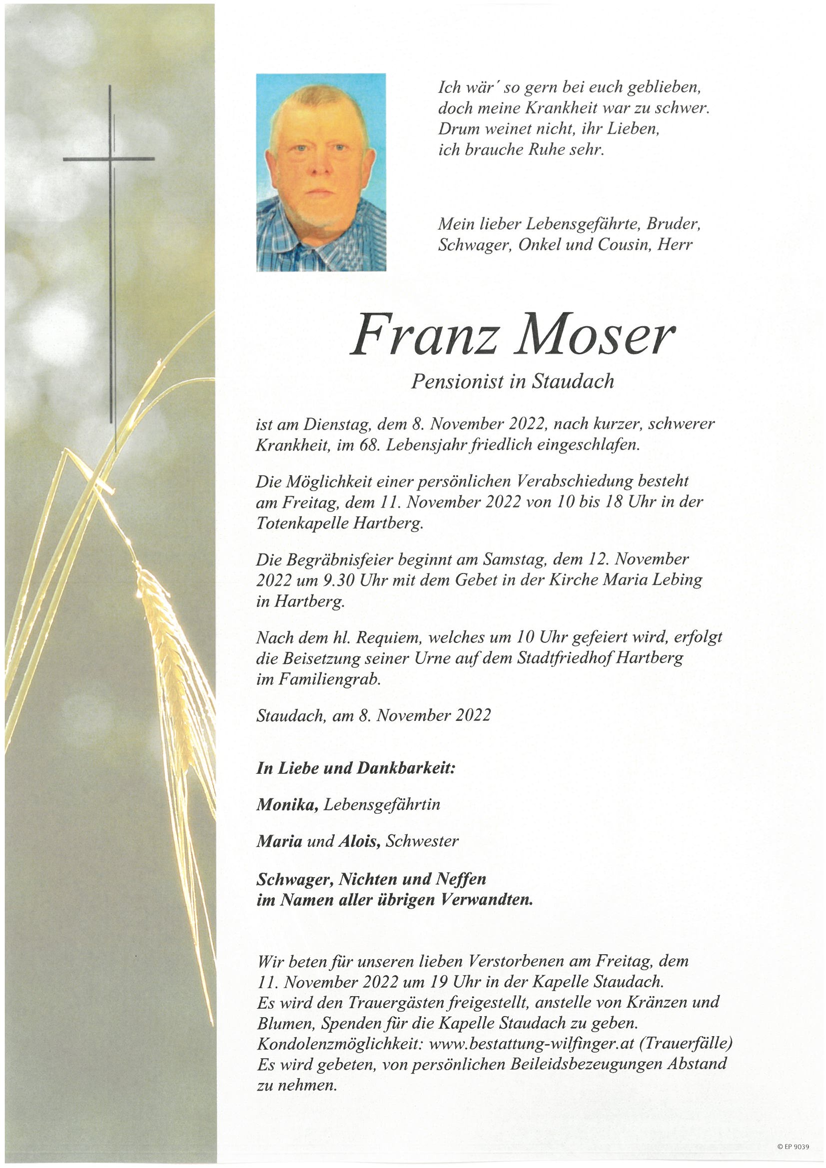 Franz Moser, Staudach