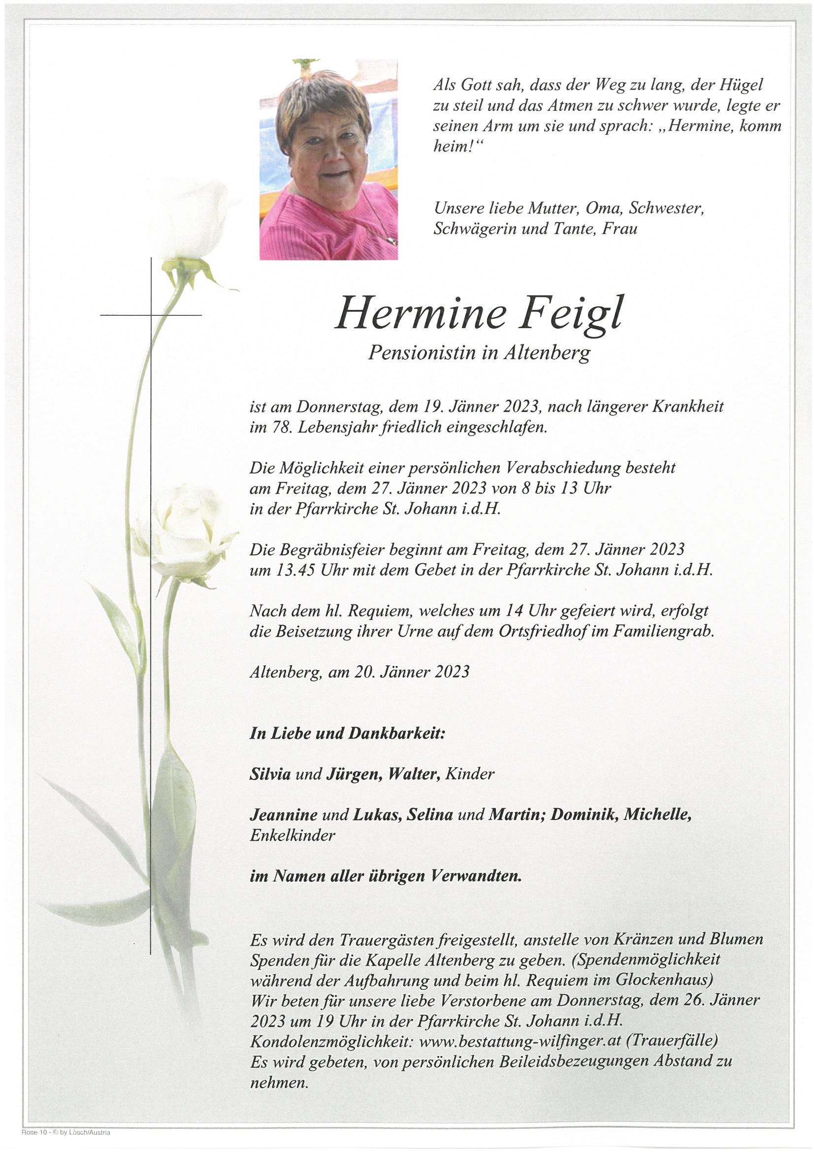 Hermine Feigl, Altenberg