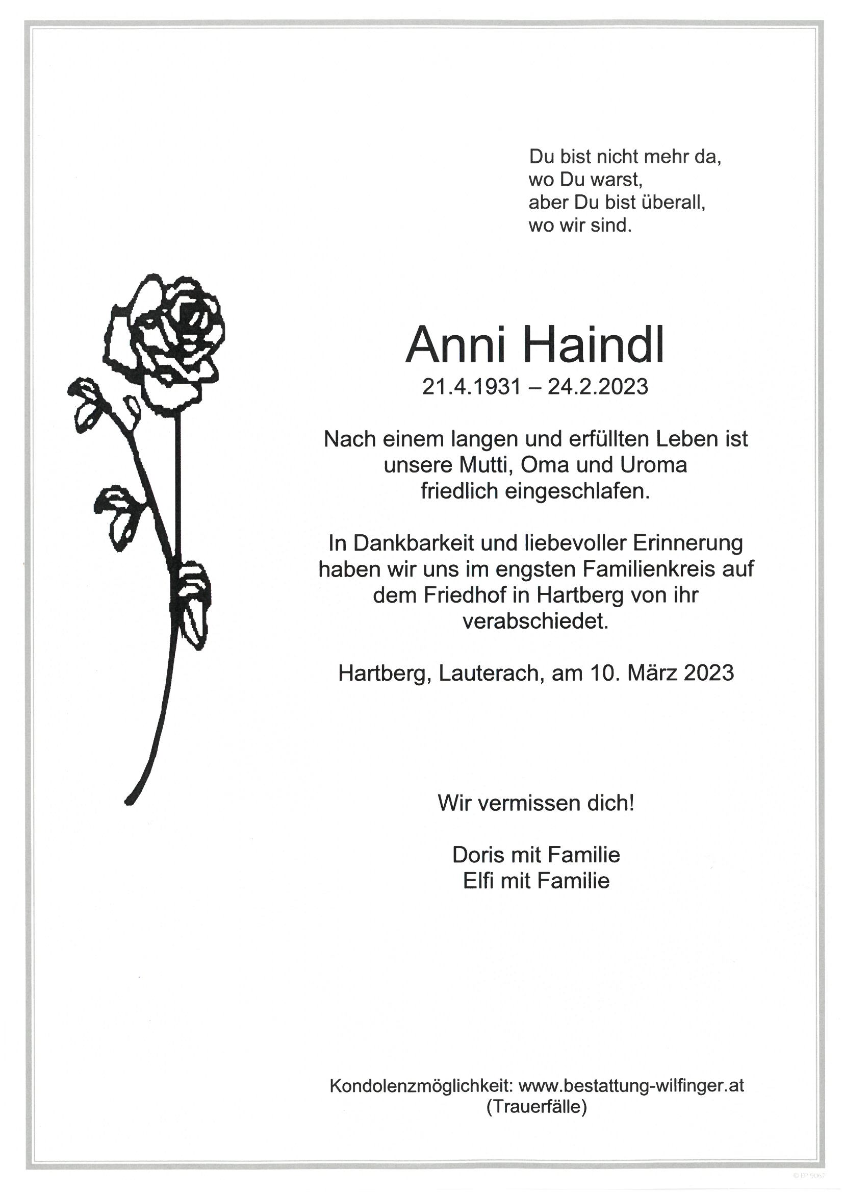 Anni Haindl, Hartberg