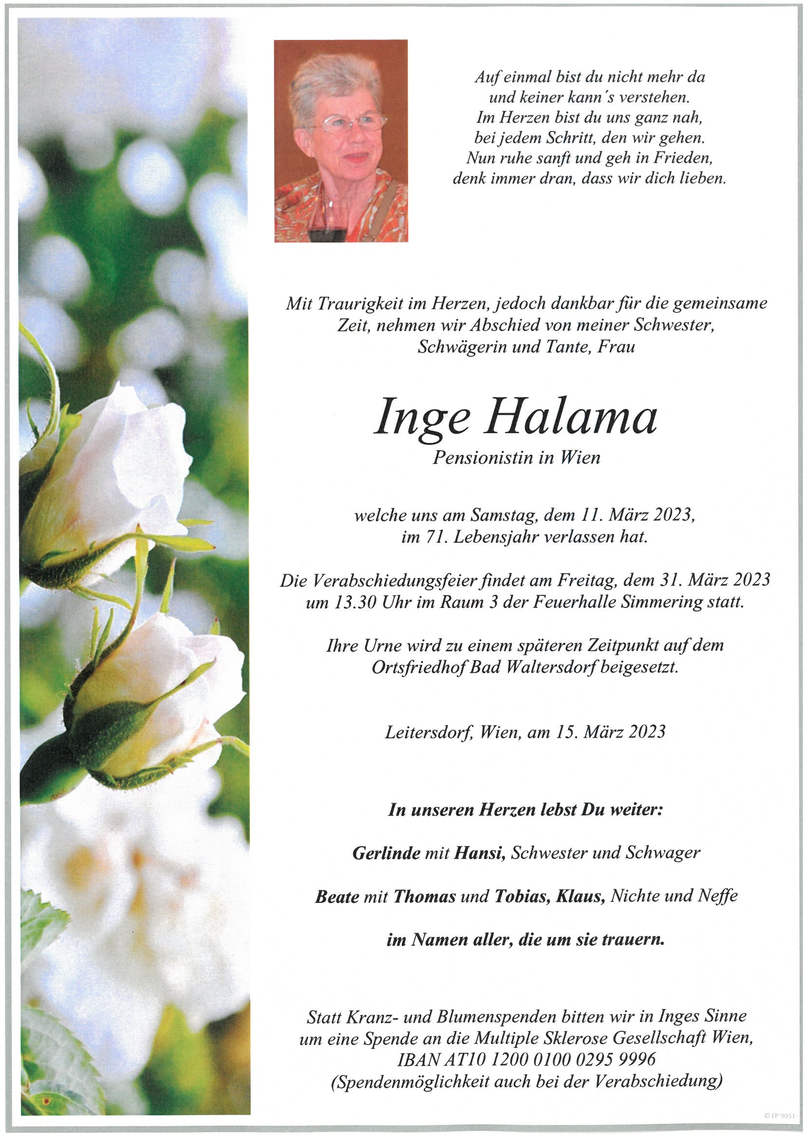 Inge Halama, geb. Groß, Wien-Bad Waltersdorf