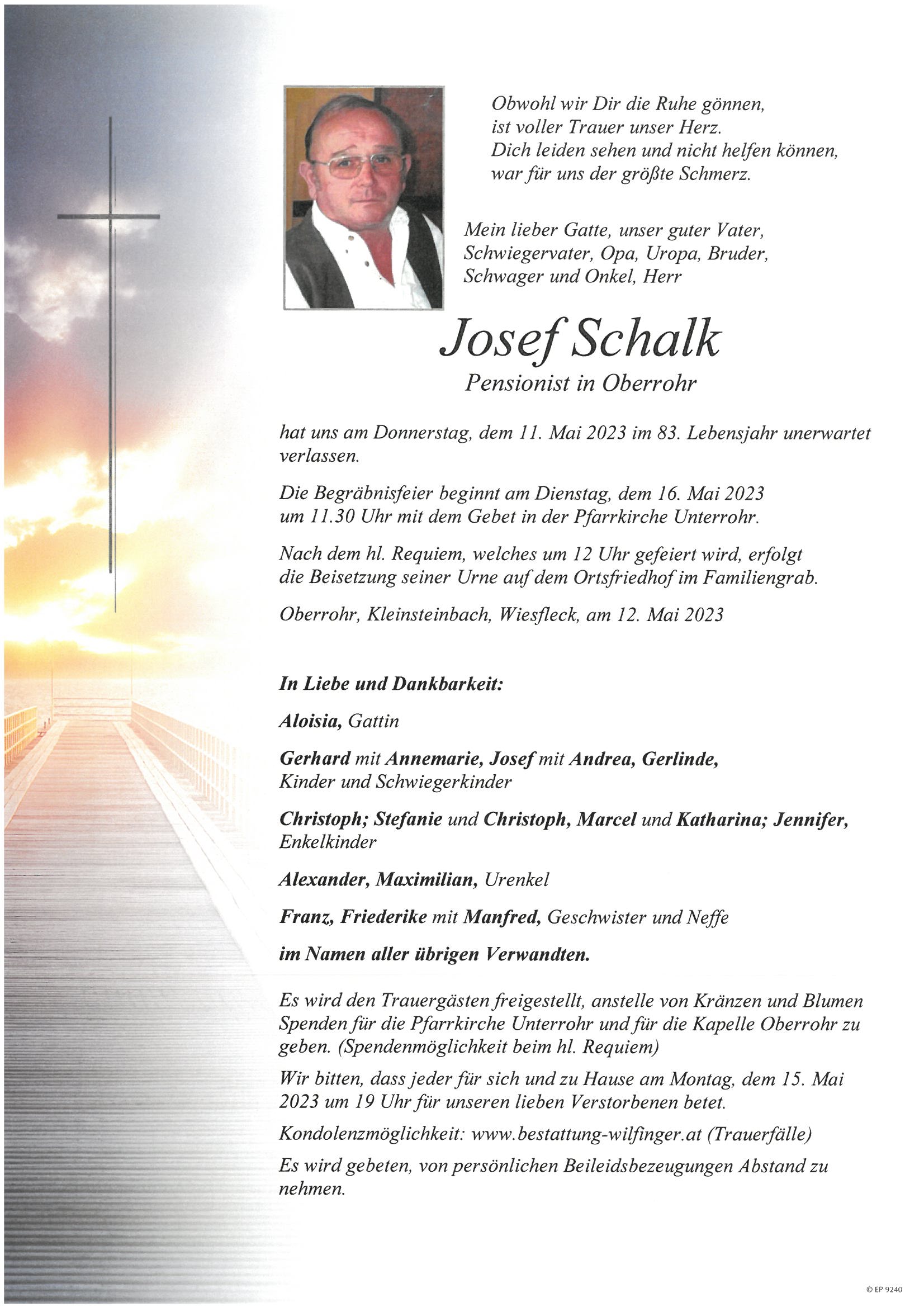 Josef Schalk, Oberrohr