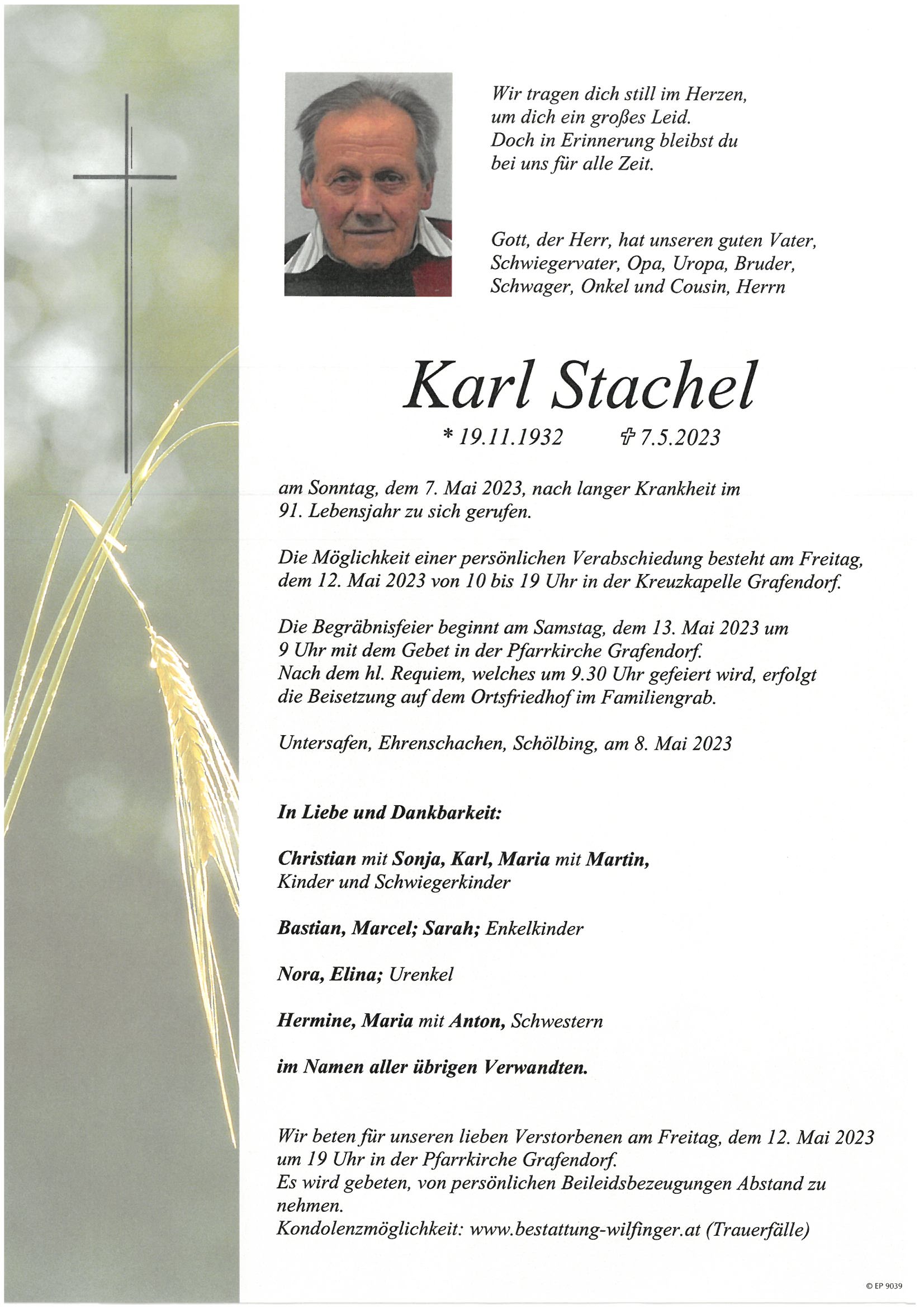 Karl Stachel, Untersafen