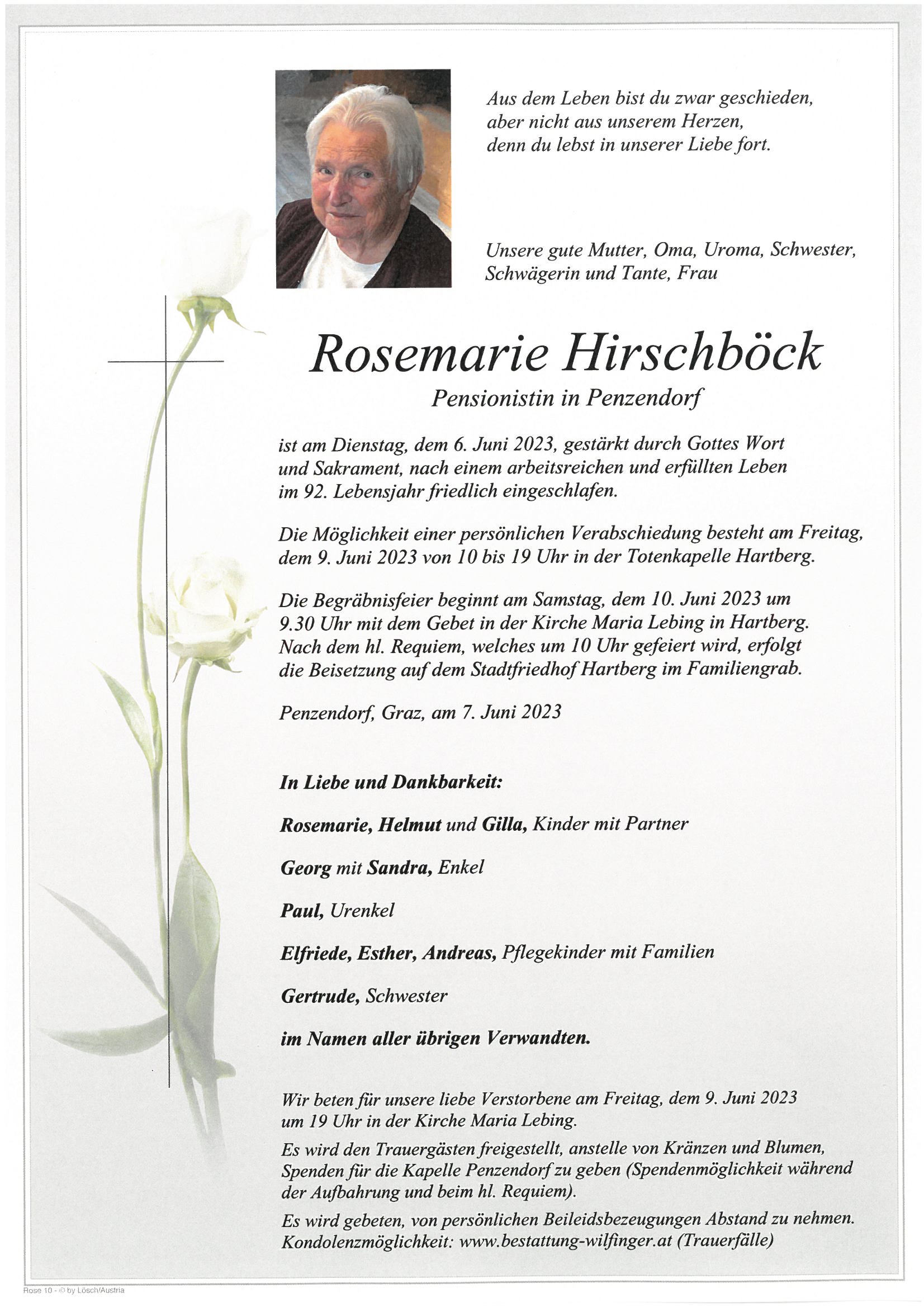 Rosemarie Hirschböck, Penzendorf