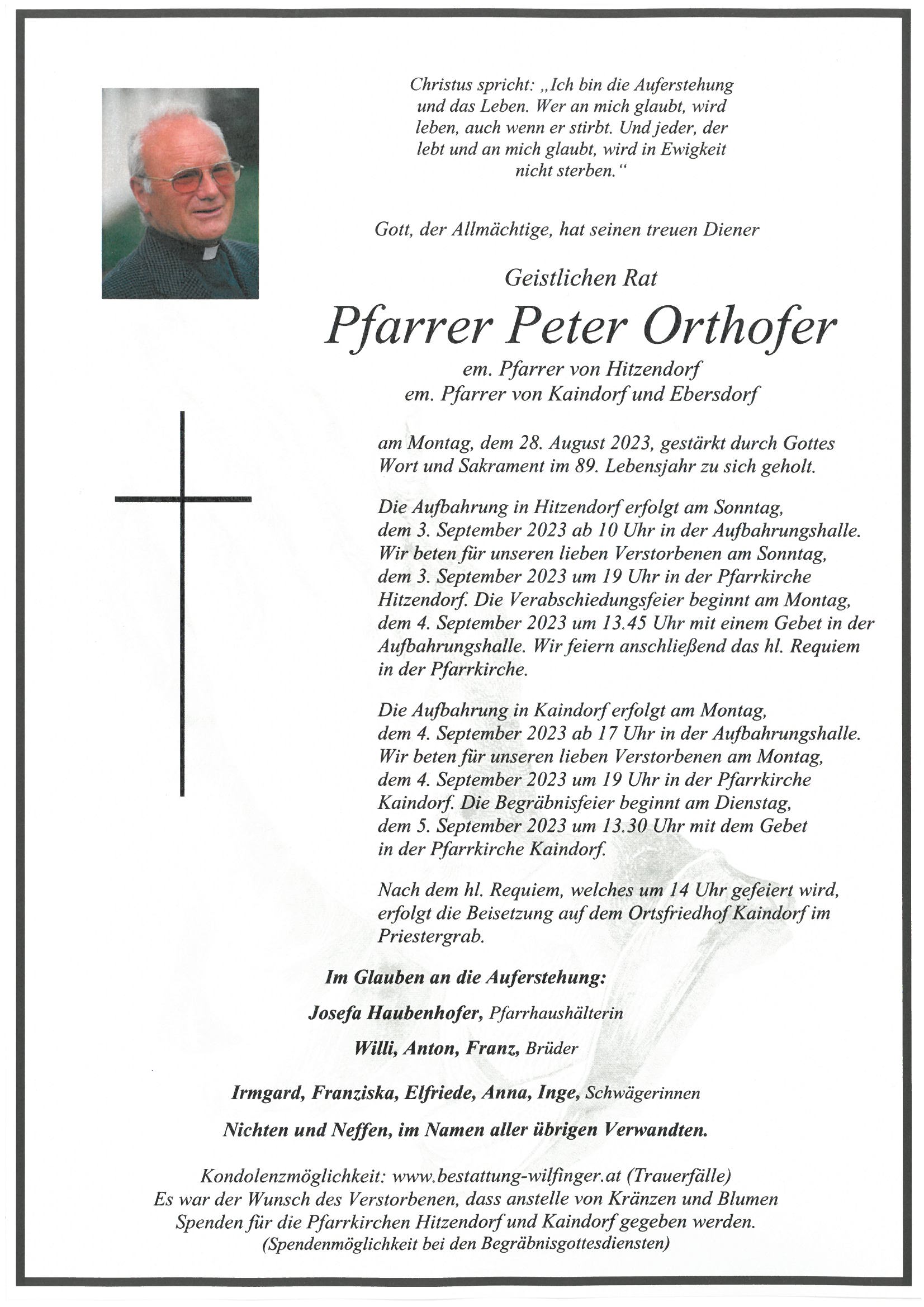 Pfarrer Peter Orthofer, Kaindorf