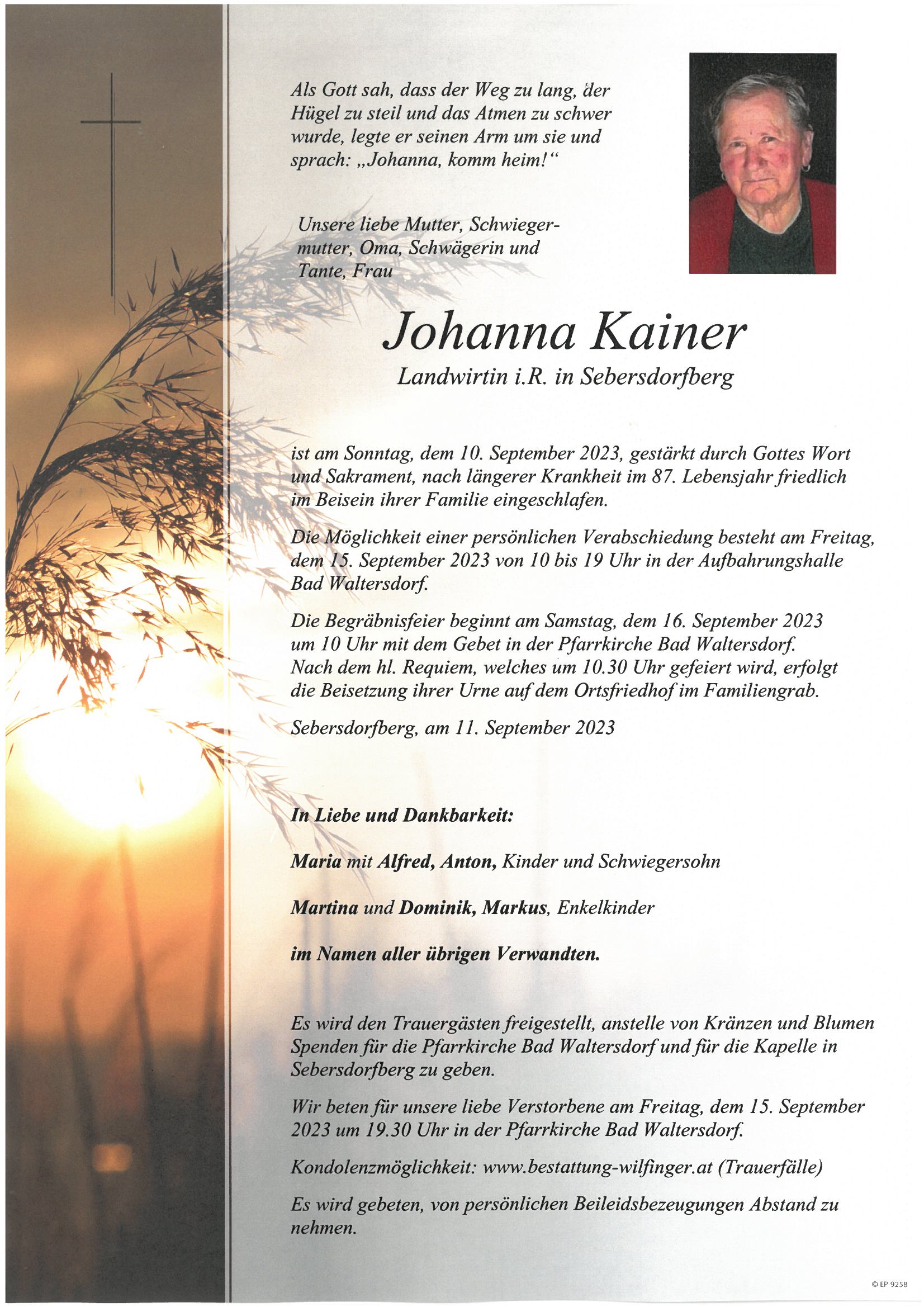 Johanna Kainer, Sebersdorfberg