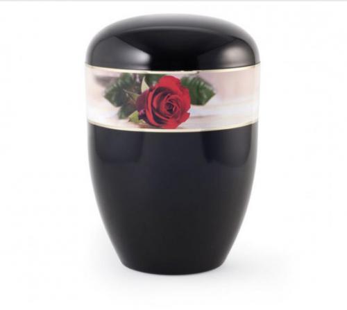 Bio Urne Klavierlack schwarz mit roter Rose